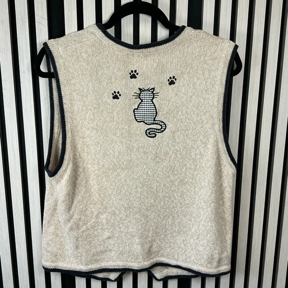 Christopher & Banks Beige Cat Pattern Vest Sz Lg - Picture 2 of 4